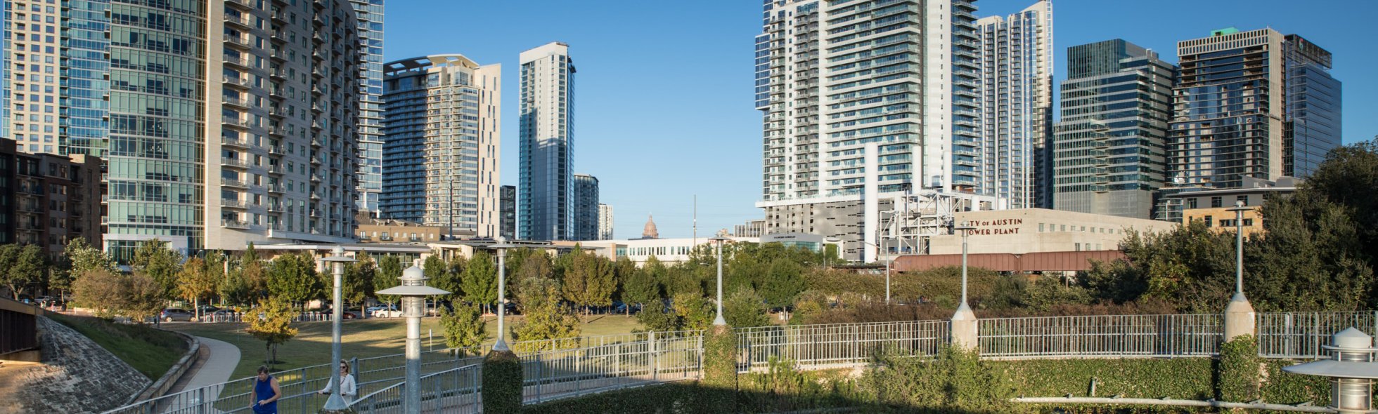 Austin skyline, featuring the Seaholm Power Plant.